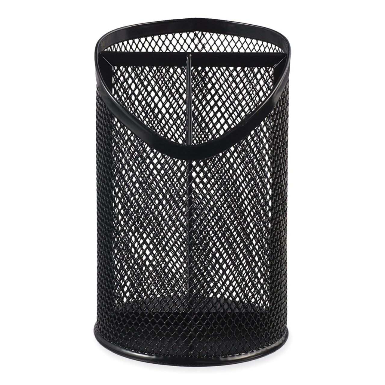 Universal 4.13 in. Diameter x 6 in. Height 3-Compartment Metal Mesh Pencil Cup - Black
